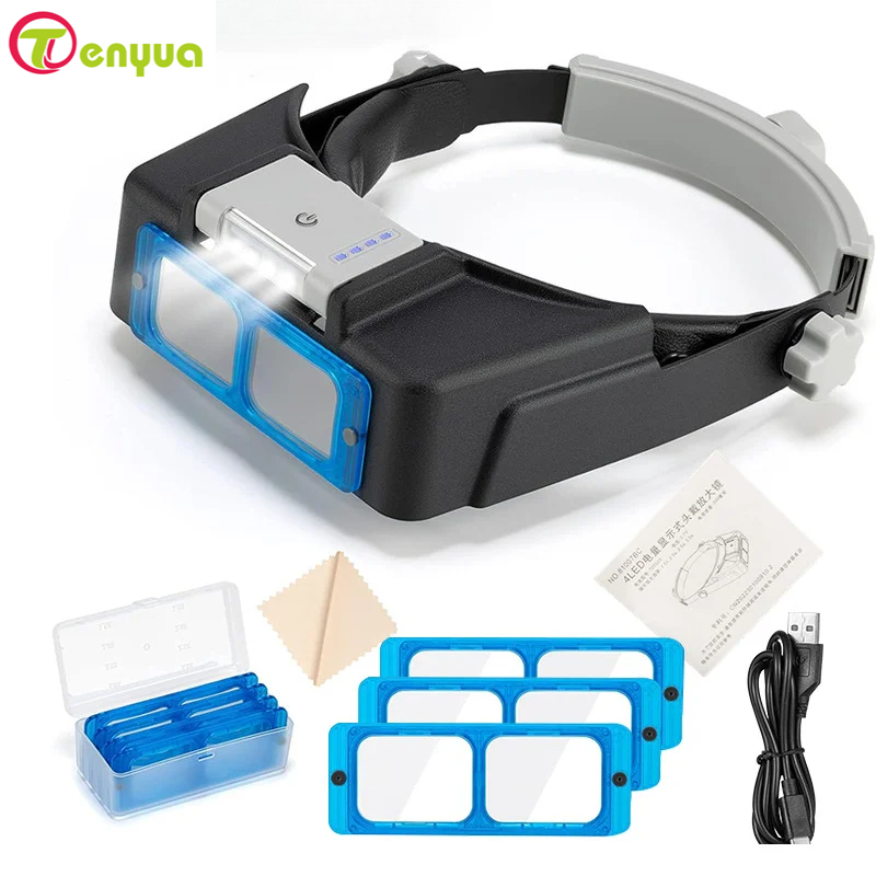 Electronics Repair Glasses - Kopfmontierte USB-Aufladung mit 4 LED-Leuchten für