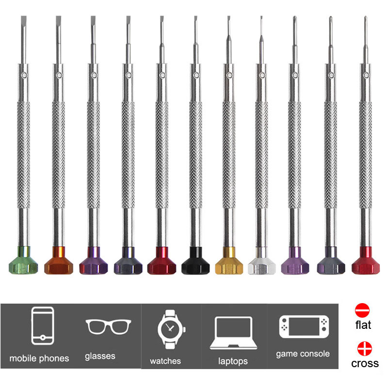 Electronics Repair Training - Legierungs-Edelstahl-Schraubendreher 0,6mm-2,0mm Uhrenreparatur-Werkzeug Flach- und Kreuzschlitz-Schraubendreher-Set