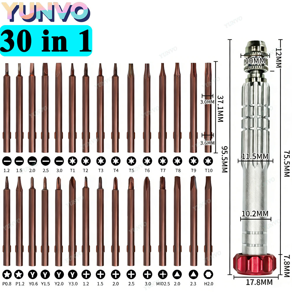Electronics Repair Training - 30-in-1 Magnetischer Präzisions-Schraubendreher-Satz, S2-Stahl-Bits, Reparatur-Werkzeugset für