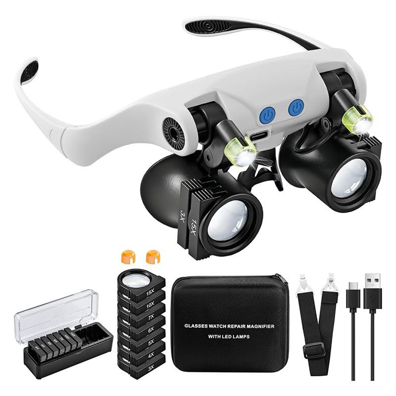 Electronics Repair Glasses - ABUP-LED-Lichtlupen, freihändige Lupe mit 14 austauschbaren